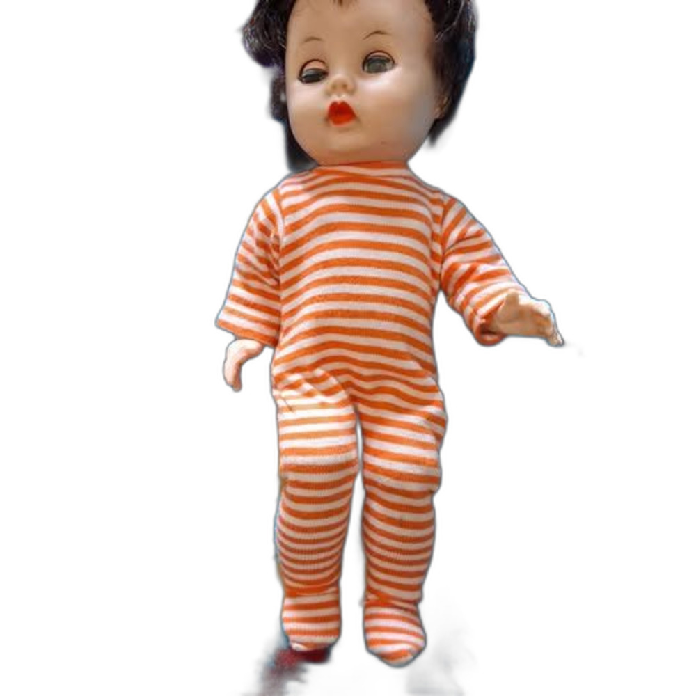 Vintage Doll Orange White Striped Outfit Sleepy Eyes